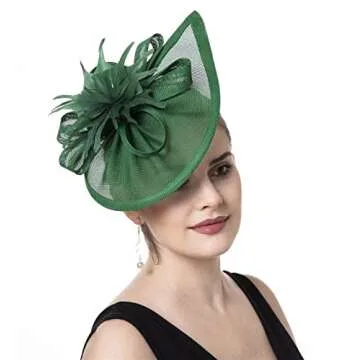 SAFERIN Fascinators Hat for Women Tea Party Headband Derby Wedding Flower Cocktail Mesh Feathers Hair Clip(TA20-Green)