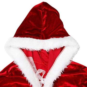 Zuozee Mrs Santa Claus Costume,Santa Cape Xmas Costumes,Velvet Hooded Cloak Robe Christmas Women (39" (include hood)-Santa)
