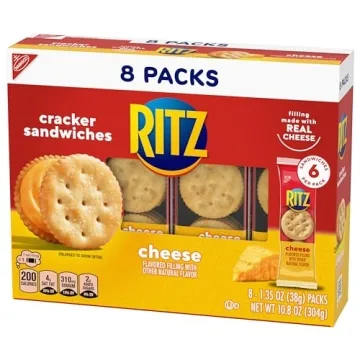 RITZ Cheese Sandwich Crackers, School Snacks, 48 Snack Packs (6 Boxes, 8 Crackers Per Pack)