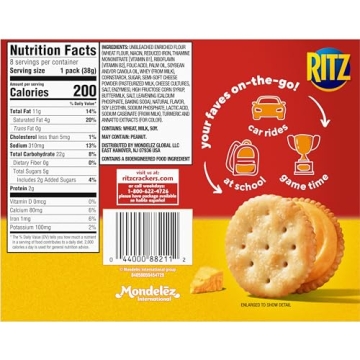 RITZ Cheese Sandwich Crackers, School Snacks, 48 Snack Packs (6 Boxes, 8 Crackers Per Pack)