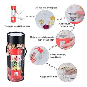 Portable Blender,Toycol Personal Blenders for Shakes and Smoothies with 6 Ultra Sharp Blades,13.5Oz Mini Blender USB Rechargeable for Travel/Picnic/Office/Gym(Red)