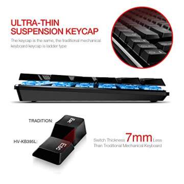 havit Mechanical Keyboard RGB Backlit Wired Gaming Keyboard Extra-Thin & Light, Kailh Latest Low Profile Blue Switches, 104 Keys N-Key Rollover HV-KB395L (Black)