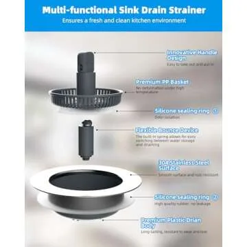 Hibbent 3 in 1 Kitchen Sink Drain Strainer - Chrome Finish