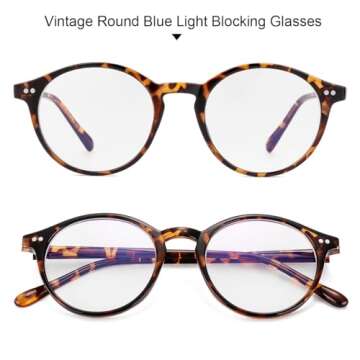 Gleyemor Blue Light Glasses for Men Women, Vintage Round Bluelight Blocking Computer Screen Protection Glasses (Tortoise)