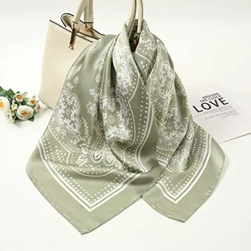 VANLINKER Vintage Bandanas Square Multi-Purpose Scarfs for Men Women Silk Like Scarf Neckerchief Protective Coverage VL9549 Black,Caramel,Green,Oatmeal