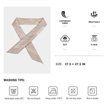 VANLINKER Vintage Bandanas Square Multi-Purpose Scarfs for Men Women Silk Like Scarf Neckerchief Protective Coverage VL9549 Black,Caramel,Green,Oatmeal