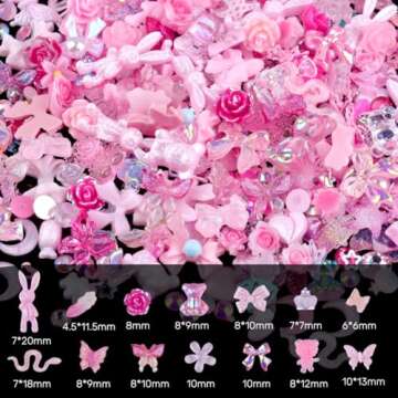 Sinyanail 300pcs Nail Art Charms Kit,Over 100pcs Mixshape Resin Nail Gems and 100 pcs Mixed Flatback Nail Rhinestones Pearls with Over 100pcs Nail Sequins for Nail Art Accessories (Pink)