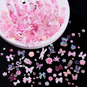 Sinyanail 300pcs Nail Art Charms Kit,Over 100pcs Mixshape Resin Nail Gems and 100 pcs Mixed Flatback Nail Rhinestones Pearls with Over 100pcs Nail Sequins for Nail Art Accessories (Pink)