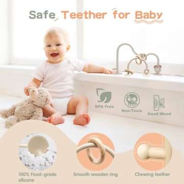 oiimllby Baby Teething Toy, High Chair Suction Cup Toys for Infant Toddlers 0-6M, Food Grade Silicone Teether, Educational Parent-Child Baby Toys, Montessori Sensory Toy for Babies 6-12Months (Beige)