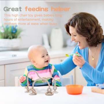 oiimllby Baby Teething Toy, High Chair Suction Cup Toys for Infant Toddlers 0-6M, Food Grade Silicone Teether, Educational Parent-Child Baby Toys, Montessori Sensory Toy for Babies 6-12Months (Beige)