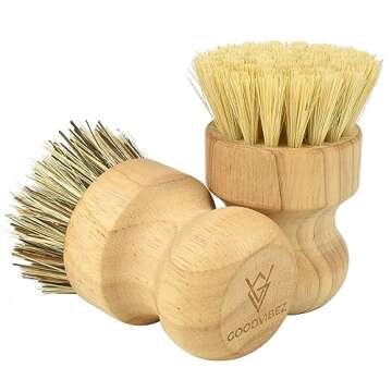 Bamboo and Palm Scrub Brushes Set for Kitchen - for Cleaning Dishes,Cast Iron Pot/Pan, Sink - Eco Fr...