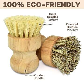 Bamboo and Palm Scrub Brushes Set for Kitchen - for Cleaning Dishes,Cast Iron Pot/Pan, Sink - Eco Friendly Plastic Free Scrubber Brushes with Wooden Handles Set of 3 Pieces by GOOD.VIBEZ
