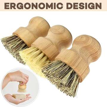 Bamboo and Palm Scrub Brushes Set for Kitchen - for Cleaning Dishes,Cast Iron Pot/Pan, Sink - Eco Friendly Plastic Free Scrubber Brushes with Wooden Handles Set of 3 Pieces by GOOD.VIBEZ