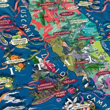 Italy Wine Puzzle, 1000 Piece Puzzle for Adults - Hand-Drawn Jigsaw Puzzle Featuring Italian Wines a...