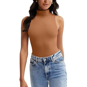 UEU Women's Body Suits for Women Mock Turtle Neck Sleeveless Bodysuit Plus Size Tank Tops Going Out ...