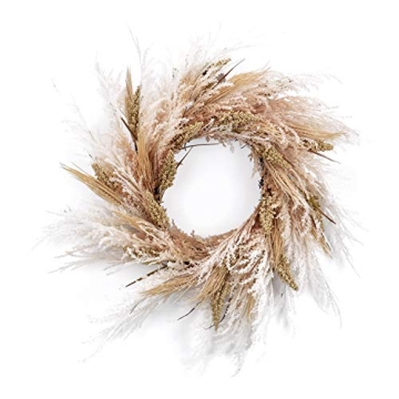 RED DECO Fall Reed Floral Welcome Wreath for Front Door - 24 inch Artificial Pampas Grass Door Wreat...