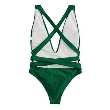 Lilosy Sexy Lace Up Plunge Neck Cheeky Bikini Swimsuit
