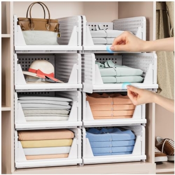 Caktraie 5 Pack Folding Closet Organizers - Stackable Storage Baskets for Home Use