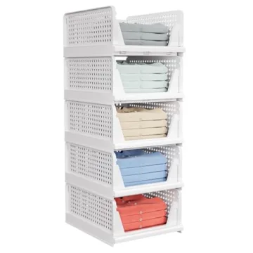 Caktraie 5 Pack Stackable Closet Organizers Storage Boxes