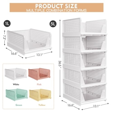 Caktraie 5 Pack Stackable Closet Organizers Storage Boxes