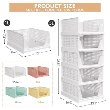 Caktraie 5 Pack Stackable Closet Organizers Storage Boxes