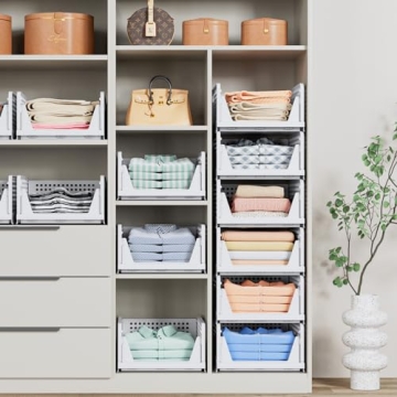 Caktraie 5 Pack Stackable Closet Organizers Storage Boxes