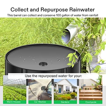 VIVOSUN Collapsible Rain Barrel, 100 Gallon Water Storage Tank with 1000D Oxford Cloth, Portable Rain Collection System Includes Two Spigots and Overflow Kit, Black