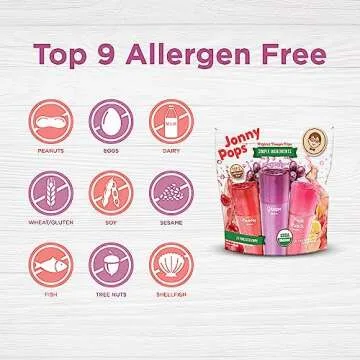 JonnyPops Organic Freezer Pops Variety Pack - Grape, Cherry, Fruit Punch - Top 8 Allergen Free, Vega...