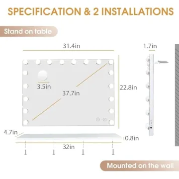 Hansong Large Bluetooth Vanity Mirror with LED Lights