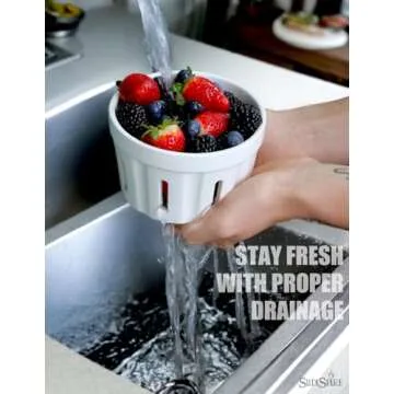 Ceramic Berry Basket 2 PACK, Round Fruit Bowl With Holes, Rustic Kitchen Colander, Stoneware Berry Strainer, Cute Farmhouse Fruit Basket, Perfect For Berries, Cherry, Strawberry, Grape, Tomato (White)