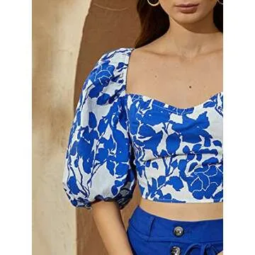 Stylish Floerns Sweetheart Neck Puff Sleeve Crop Top
