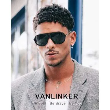 VANLINKER Trendy Polarized Aviator Sunglasses for Women Men Retro 70s Metal Frame Aviators VL9824,Bl...