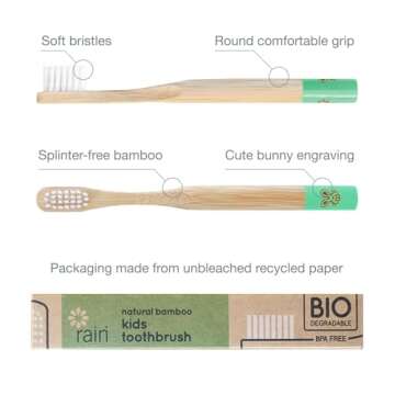 Rain Organic Bamboo Baby Toothbrush - 100% Safe Infant Toddler Kids Toothbrush 6 to 12 Months and Up...