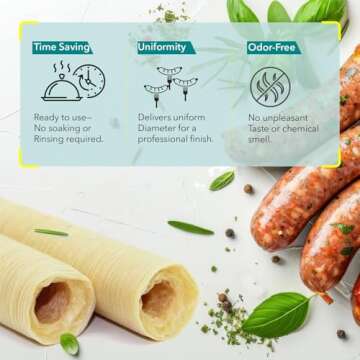 The Sausage Maker® 38mm Collagen Casings For Sausage Making, Edible, Clear, Smoked Beef Collagen St...