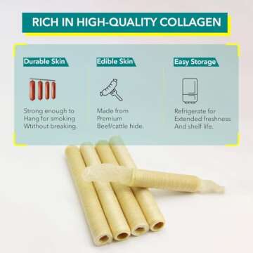The Sausage Maker® 38mm Collagen Casings For Sausage Making, Edible, Clear, Smoked Beef Collagen Sticks, 1.5” Diameter Kielbasa, Liver Sausage, 74 Feet Sausage Skin, Stuff Approximately 60 Lbs Meat