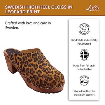 Lotta From Stockholm Swedish High Heel Classic Clog in Leopard Print with Brown Base