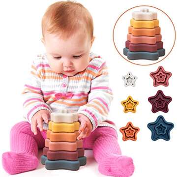 Promise Babe Stacking Toys,Silicone Stacking Rings Teething Toy with Star Shape,Soft Building Blocks...