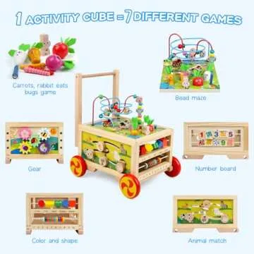 Wooden Activity Cube 7-in-1 Montessori Toy Multipurpose Educational Learning Toy for 1+ Year Old Bab...