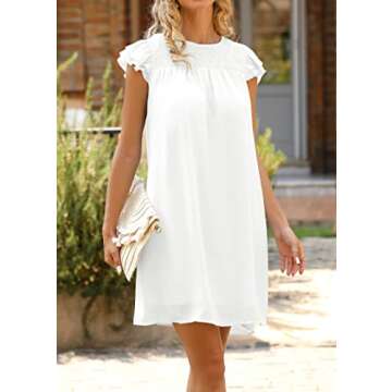 KIRUNDO Women Summer Shift Dress 2025 Casual Ruffle Cap Sleeve Smocked Crew Neck Loose Flowy Chiffon...