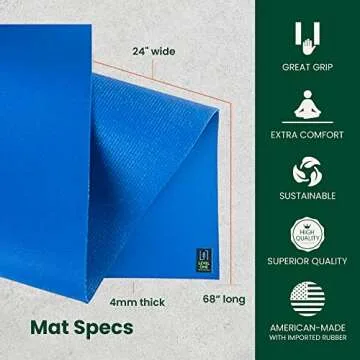 JadeYoga Level One Yoga Mat - Secure Grip, Comfortable & Durable Exercise Mat for Beginners - Portable Padded Mat - Fitness Mat for Yoga, Pilates, Stretching, Home Workout and More (Classic Blue)