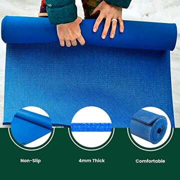 JadeYoga Level One Yoga Mat - Secure Grip, Comfortable & Durable Exercise Mat for Beginners - Portable Padded Mat - Fitness Mat for Yoga, Pilates, Stretching, Home Workout and More (Classic Blue)