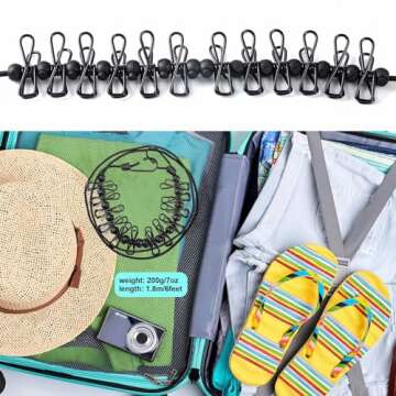 HAWATOUR Travel Clothesline, Portable Retractable Clothesline with 12pcs Clothespins for Indoor Laundry Drying, Outdoor Camping Accessories, Black