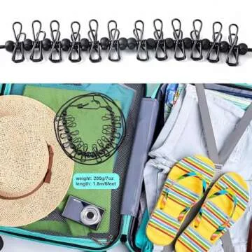 HAWATOUR Travel Clothesline, Portable Retractable Clothesline with 12pcs Clothespins for Indoor Laundry Drying, Outdoor Camping Accessories, Black