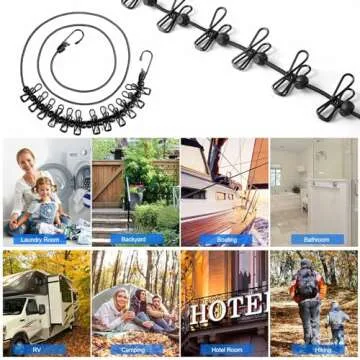 HAWATOUR Travel Clothesline, Portable Retractable Clothesline with 12pcs Clothespins for Indoor Laundry Drying, Outdoor Camping Accessories, Black