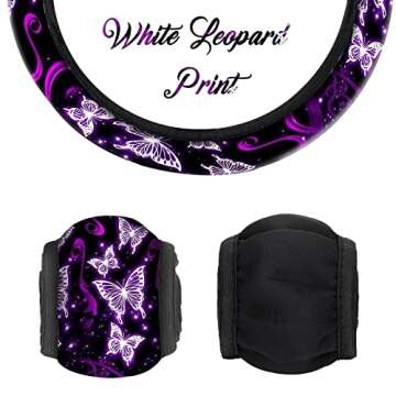 Butterfly Steering Wheel Cover and Car Accessories Set with Cup Mats and Keyring
