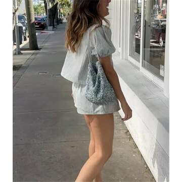 Yuemengxuan Women Y2k Peplum Shirt Shorts Set Two Piece Lounge Set Pajamas Sets Puff Sleeve Tie Front Top 2pcs Outfits Set (Stripe #rhyu, M)