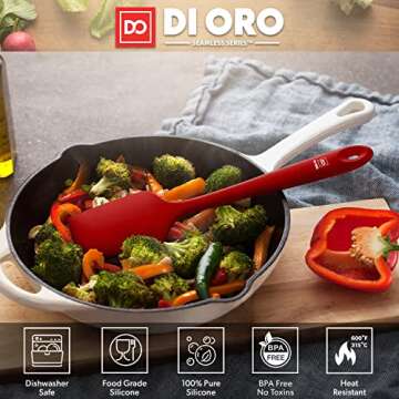 di Oro Living Silicone Spatula Set - 3-piece 600F Heat-Resistant Baking Spoon & Spatulas - Ergonomic Easy-to-Clean Seamless One-Piece Design - Pro Grade Non-stick Rubber with Stainless Steel S-Core Technology! (Red)