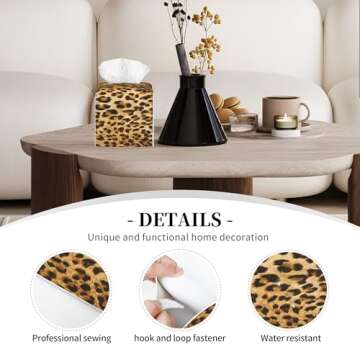 POIUBLE Tissue Box Holder Leopard Cheetah Animal Skin Tissue Box Cover Square Leather Tissue Holder Organizer Portable Decorative Facial Paper Case for Home Office Bathroom Vanity Countertop