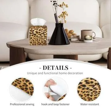 POIUBLE Tissue Box Holder Leopard Cheetah Animal Skin Tissue Box Cover Square Leather Tissue Holder Organizer Portable Decorative Facial Paper Case for Home Office Bathroom Vanity Countertop