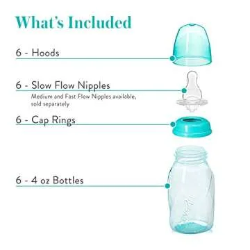 Evenflo Feeding Premium Proflo Vented Plus Polypropylene Baby, Newborn and Infant Bottles - Helps Reduce Colic - Teal/Green/Blue, 4 Ounce (Pack of 6)